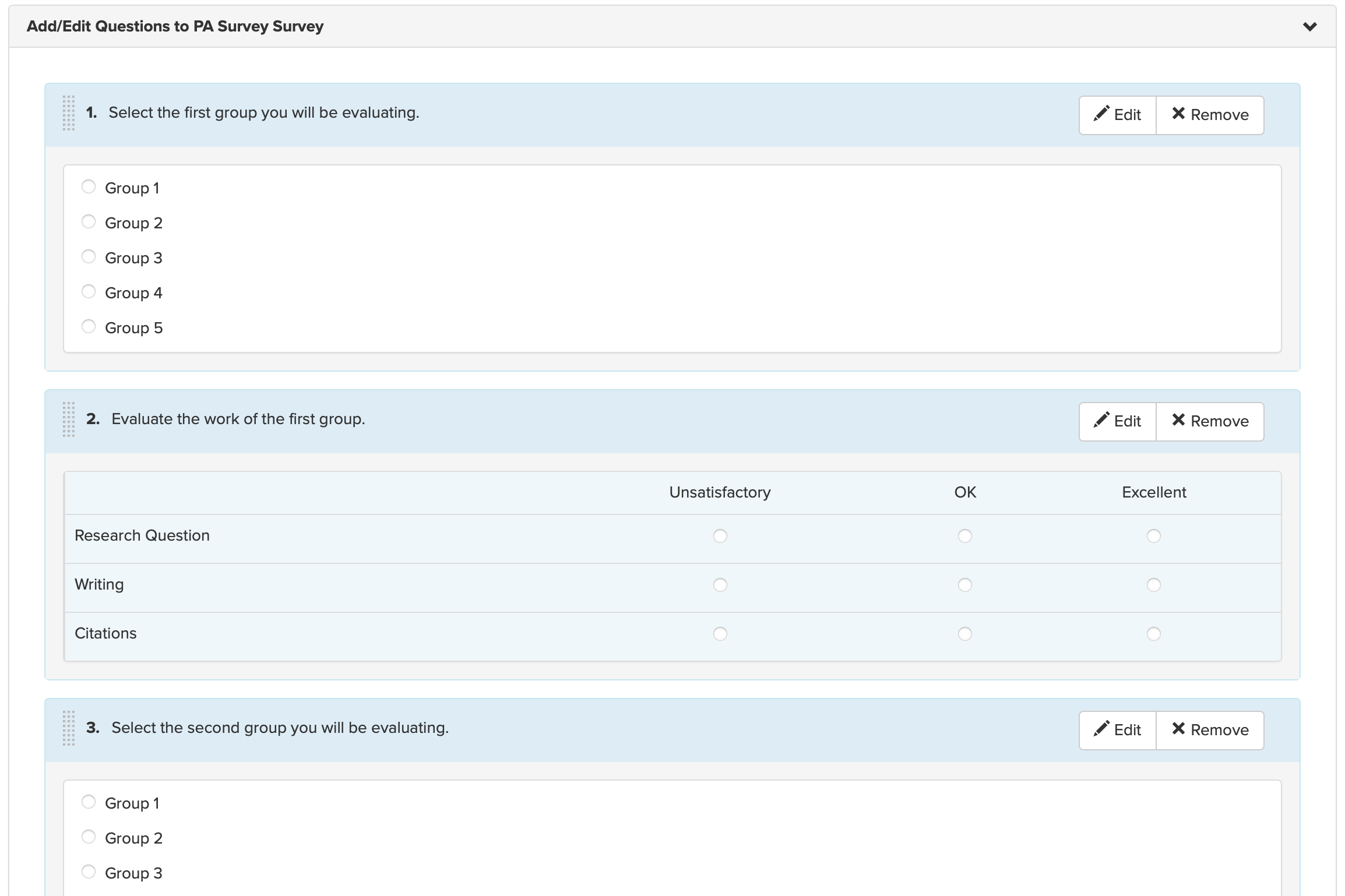 Screenshot of an example survey that lets students assess their peers