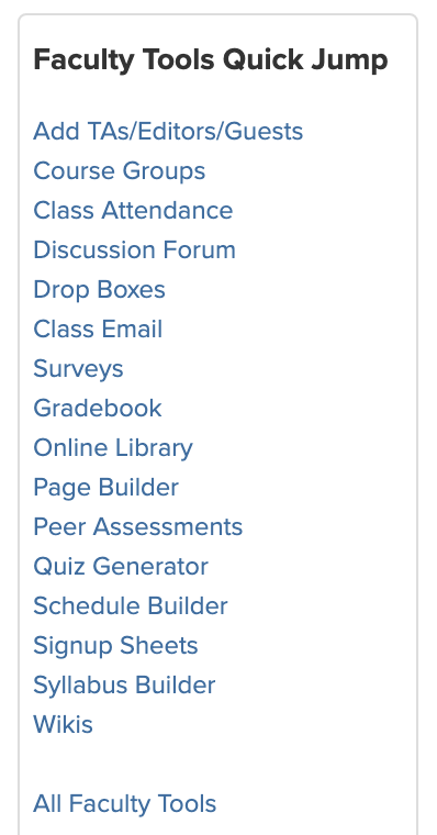 Screenshot of Faculty Tools Quick Jump box