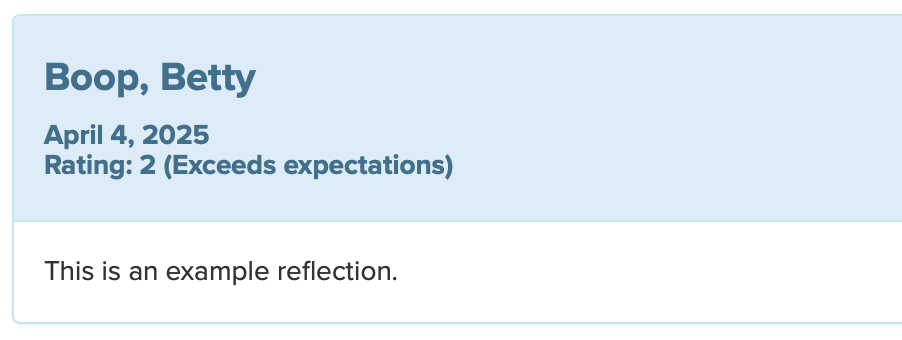 Screenshot of View All Reflections for a Touchpoint report
