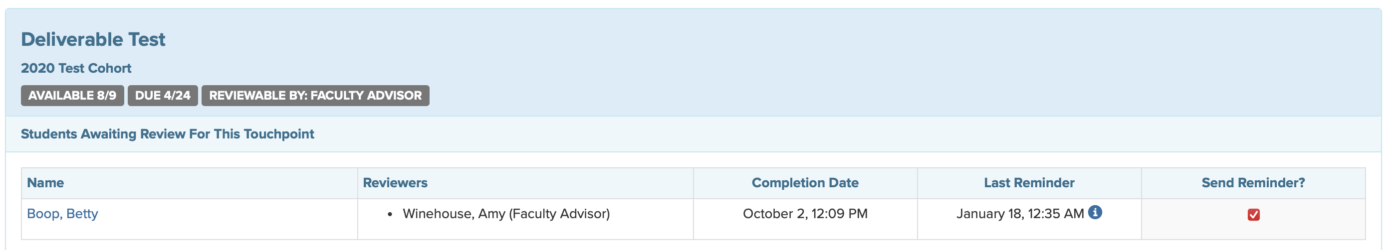 Screenshot of View Students Awaiting Review report