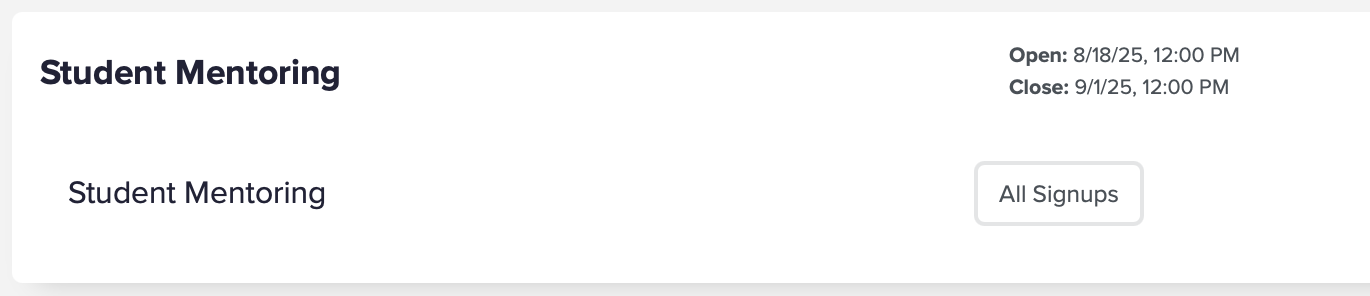 Screenshot of simple signup sheet