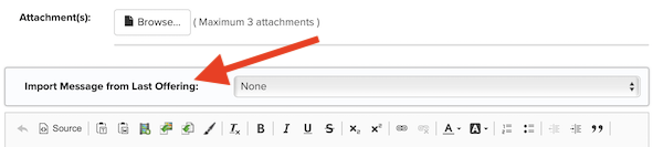 Arrow pointing to Import Message from Last Offering label