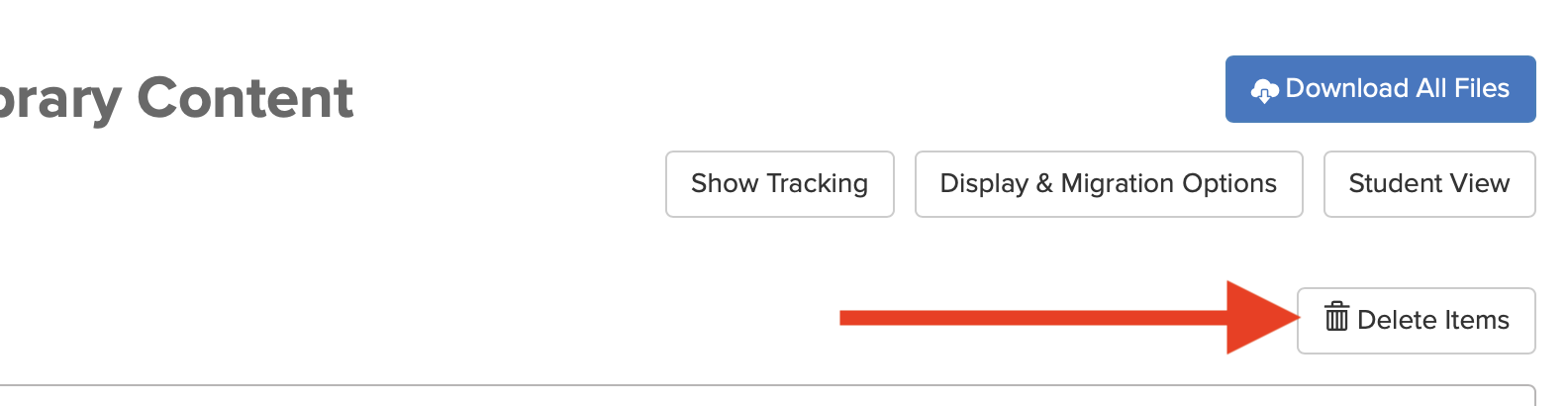 Screenshot with arrow pointing to Delete Items button