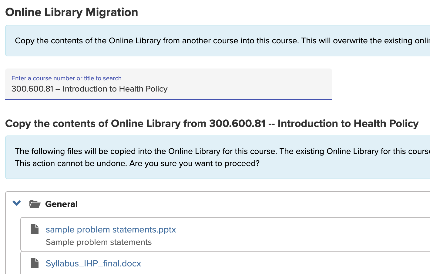 Screenshot of Online Library Migration panel