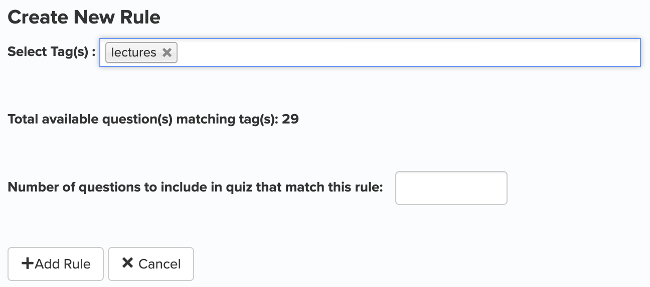 Screenshot showing options within Create New Rule, including selecting tags