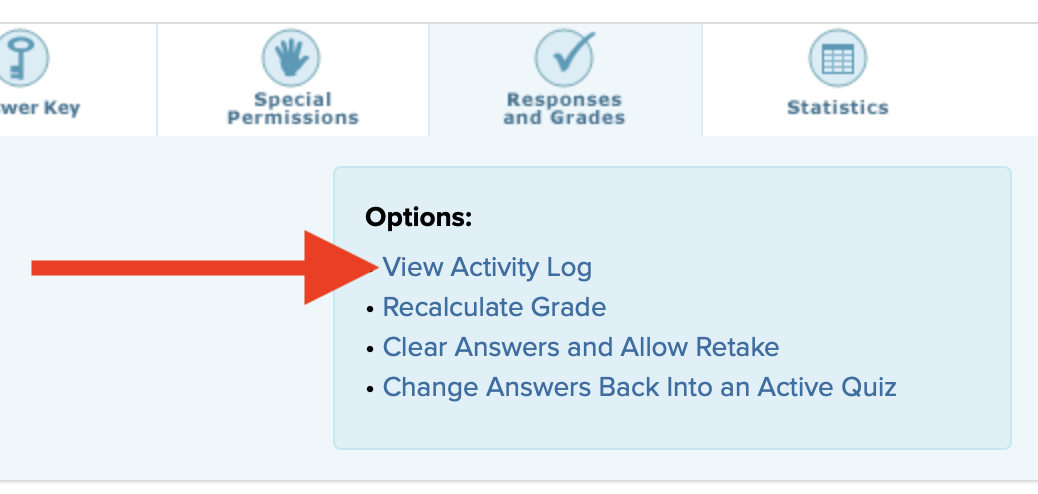 Screenshot with arrow pointing to View Activity Log link