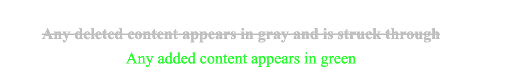 Example of gray strikethrough text and highlighted green text