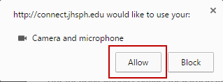 Box highlighting the Allow button within the pop-up window