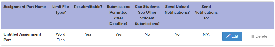 Screenshot of the different options associated with Dropbox assignment parts