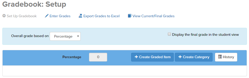 Screenshot of the top of the Gradebook setup page
