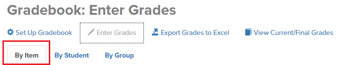 Box highlighting the By Item tab in the Enter Grades section