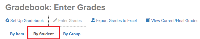 Box highlighting the By Student tab in the Enter Grades section