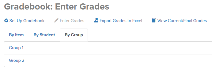 Screenshot of the By Group tab in the Enter Grades section currently selected