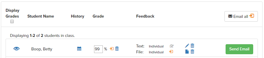 Overview of different options within the Enter Grades view