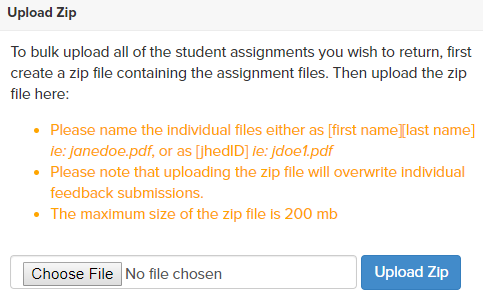 Screenshot of window for uploading feedback via a zip file