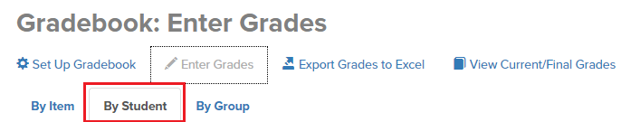 Screenshot with box highlighting the By Student tab on the Enter Grades page